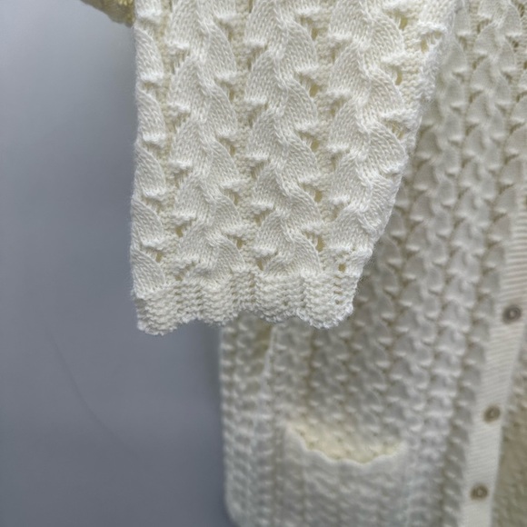 Y2K VTG XL CARLY BLAKE Cream Crochet Grandma Cottagecore USA made boho CARDIGAN - Picture 5 of 12